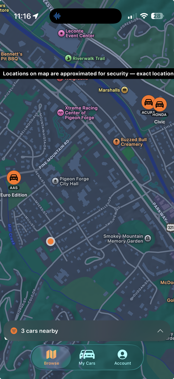 Map of cars being parted out nearby