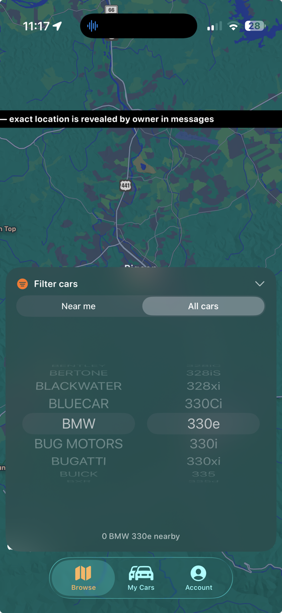 Filtering the map by make and model